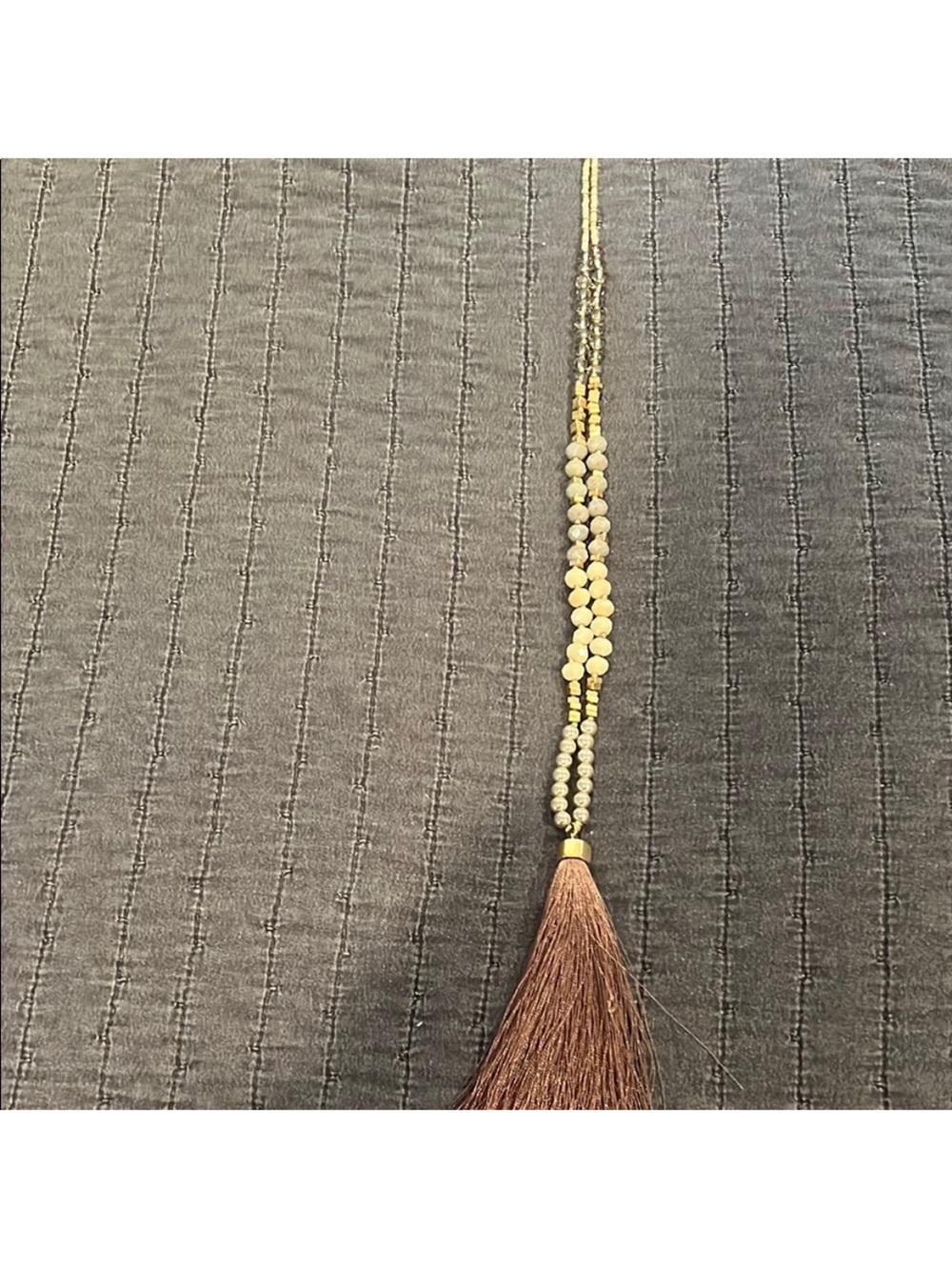 LOFT Gold and Brown Beaded Tassel Necklace